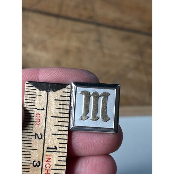 Silver Square Initial M Cufflinks With Gold Lettering - Elegant Mens Accessory - Picture 6 of 9